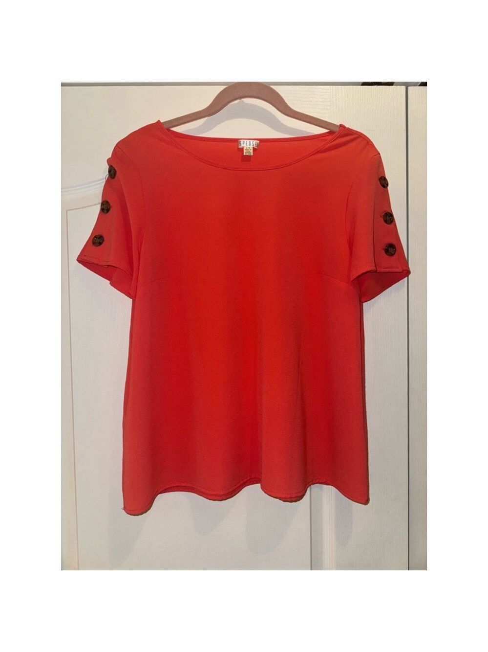 Coral Blouse with Fun Button Detail Sleeves